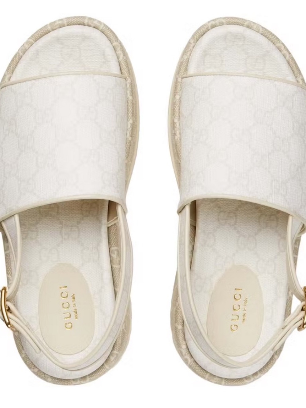 New Gucci GG Supreme Canvas Angelina Platform Sandals Shoes Slingbacks 35.5